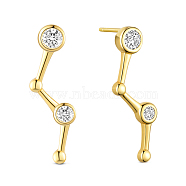 SHEGRACE 925 Sterling Silver Ear Studs, with Micro Pave AAA Cubic Zirconia Pendant, Folding Line, Golden, 25mm(JE564C)