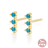 Golden Sterling Silver Micro Pave Cubic Zirconia Stud Earrings for Women, Rectangle Bar, Turquoise, 9x3mm(OU2217-5)