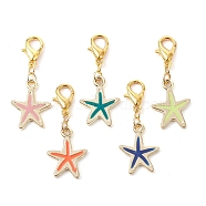 Starfish Alloy Enamel Pendant Decoration, with Zinc Alloy Lobster Claw Clasps, Mixed Color, 32mm(HJEW-JM01633)