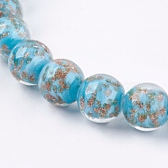 Handmade Gold Sand Lampwork Beads, Round, Dark Turquoise, 11~12mm, Hole: 1~2mm(LAMP-K029-08G)