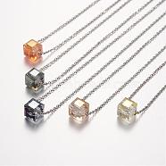 316 Surgical Stainless Steel Pendant Necklaces, with Glass Beads, Mixed Color, 17.7 inch(45cm)(NJEW-JN01601)