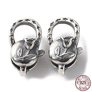 925 Thailand Sterling Silver Lobster Claw Clasps, Rose Flower, with 925 Stamp, Antique Silver, 14.5x8.5x7.5mm, Hole: 1.4mm(STER-D003-26AS)
