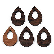 Natural Wenge Wood Pendants, Undyed, Hollow Teardrop Charms, Coconut Brown, 38x26x3.5mm, Hole: 2mm(WOOD-T023-58A-01)