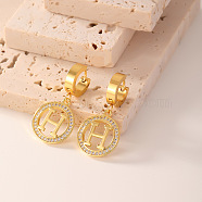 Geometric Hoop Earrings with High-end and Elegant Style, Letter H with Flat Round, Golden(LE2027-2)