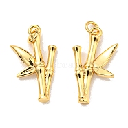 Rack Plating Brass Pendants, with Jump Ring, Lead Free & Cadmium Free, Long-Lasting Plated, Bamboo Charm, Real 18K Gold Plated, 19x10.5x2.5mm, Hole: 2.6mm(KK-D026-08G)
