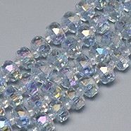 Electroplate Glass Beads Strands, Rainbow Plated, Faceted, Flat Round, Light Steel Blue, 5~6x4mm, Hole: 0.5mm, about 100pcs/strand, 23.62 inch(EGLA-Q083-6mm-A07)