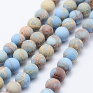 Natural Imperial Jasper Beads Strands, Dyed, Frosted, Round, Light Sky Blue, 8mm, Hole: 1mm, about 51pcs/strand, 15.3 inch(39cm)(X-G-K232-8mm-01A)