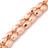 Electroplated Strong Magnetic Synthetic Hematite Beads Strands, Long-Lasting Plated, Faceted Oval, Rose Gold Plated, 7~8x5~5.5mm, Hole: 1.4mm, about 50pcs/strand, 15.35''(39cm)(G-P518-03C)