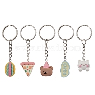 Bear/Cat/Food/Cloud Resin Keychain, with Iron Keychain Ring, Mixed Color, 70~81mm(KEYC-JKC00650)