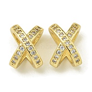 Letter X Rack Plating Brass Micro Pave Cubic Zirconia Europen Beads, Large Hole Beads, Long-Lasting Plated, Lead Free & Cadmium Free, Real 18K Gold Plated, 10.5x7.5x6.5mm, Hole: 4mm(KK-K386-15G-01)