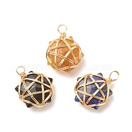 Natural Mixed Stone Pendants, with Eco-Friendly Copper Wire, Star, Golden, 19~20x14~15x6~7.5mm, Hole: 2~3mm(PALLOY-JF01595)