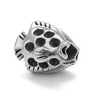 304 Stainless Steel European Beads, Large Hole Beads, Fish, Antique Silver, 12x13.5x10.5mm, Hole: 4.5mm(STAS-G256-07AS)
