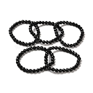Natural Black Tourmaline Beaded Stretch Bracelets, Faceted Round, Inner Diameter: 2~2-1/4 inch(5.2~5.5cm)(BJEW-K233-01A-03)