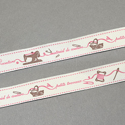 Cartoon Printed Cotton Ribbon, Pink, 5/8 inch(15mm), about 20yards/roll(18.28m/roll)(OCOR-S026-03)