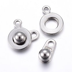 201 Stainless Steel Snap Clasps, Stainless Steel Color, 15x9x5mm, Hole: 1.5~1.8mm(STAS-C042-03P)