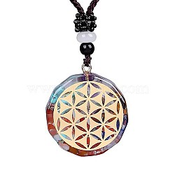 Orgonite Chakra Natural & Synthetic Mixed Stone Pendant Necklaces, Nylon Thread Necklace for Women, Flat Round, Triangle, 25.59 inch(65cm)(QQ6308-14)