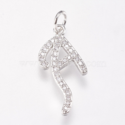 Brass Micro Pave Cubic Zirconia Letter Pendants, Letter.A, 9x21x2mm, Hole: 3mm(ZIRC-A010-A02)