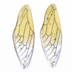 Transparent Epoxy Resin Big Pendants, with Gold Foil, Insects Wing, Yellow, 51x16.5x1~2.5mm, Hole: 1.2mm(RESI-T046-01B)