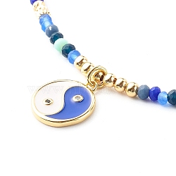 Pendant Necklaces, with Glass Beads, Brass Micro Pave Cubic Zirconia Pendants & Beads, Flat Round with Yin Yang, Blue, 17.91 inch(45.5cm) (NJEW-JN03572-01)