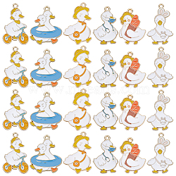 24Pcs 6 Styles Light Gold Tone Alloy Enamel Pendants, Duck, Mixed Color, 29~34x19~24.5x1.3~1.5mm, Hole: 1.7~2mm, 4pcs/style(ENAM-SC0004-60)