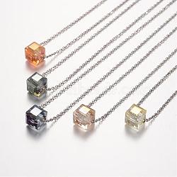 316 Surgical Stainless Steel Pendant Necklaces, with Glass Beads, Mixed Color, 17.7 inch(45cm)(NJEW-JN01601)