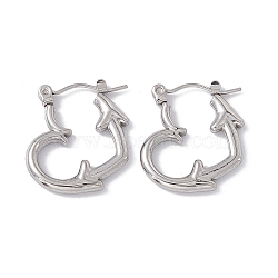 Tarnish Resistant 304 Stainless Steel Heart with Arrow Hoop Earrings for Women, Stainless Steel Color, 20.5x19x2.5mm, Pin: 0.6mm(EJEW-E199-06P)