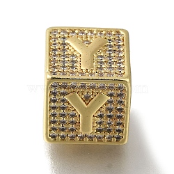 Brass Cubic Zirconia Beads, Letter Y, Square, Letter Y, 9.5x9.5x9.5mm, Hole: 6mm(KK-Q818-01Y-G)