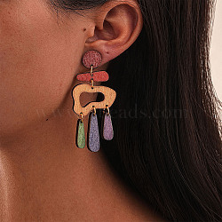 Fashionable Acrylic Nuggets with Teardrop Dangle Stud Earrings, Golden, Colorful, 64x27mm(FS-WG742C9-01)