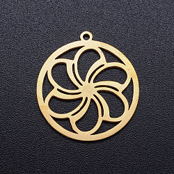 201 Stainless Steel Pendants, Ring with Flower, Golden, 21.5x20x1mm, Hole: 1.2mm(STAS-Q201-JN344-2)