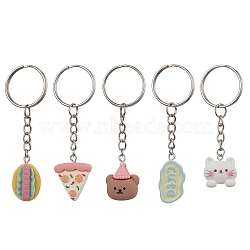 Bear/Cat/Food/Cloud Resin Keychain, with Iron Keychain Ring, Mixed Color, 70~81mm(KEYC-JKC00650)