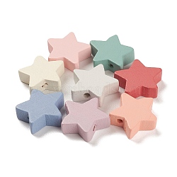 Spray Painted Natural Maple Wood Beads, Star, Mixed Color, 18x19.50x6mm,Hole:2.50mm(WOOD-M007-27)