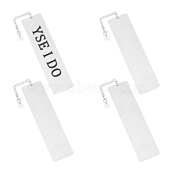 4Pcs Rectangle 201 Stainless Steel Blank Bookmarks, with 304 Stainless Steel Twisted Chains Curb Chain & Heart Cross Charms, Stainless Steel Color, 185mm(AJEW-UN00004)