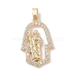 Brass Clear Cubic Zirconia Pendants, Long-Lasting Plated, Bell with God, Golden, 25x16x2.5mm, Hole: 4x2.5mm(KK-Z050-04G)