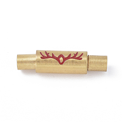 Vacuum Stainless Steel Magnetic Clasps with Glue-in Ends, with Enamel, Column, Antler Pattern, Golden, Red, 5.5~7.5x18~21mm, Hole: 3mm(STAS-I128-02B-A)