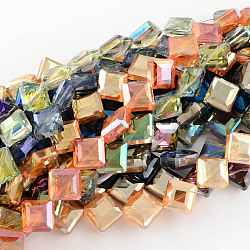 Transparent Electroplate Faceted Glass Beads Strands, Square, Mixed Color, 17x17x7.5mm, Hole: 2mm, about 40pcs/strand, 25.1 inch(EGLA-S088-M)