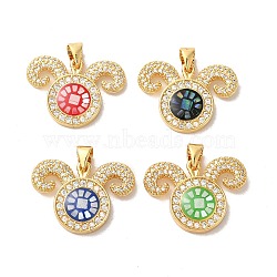 Brass Micro Pave Cubic Zirconia Pendants, with Enamel & Shell, Long-Lasting Plated, Lead Free & Cadmium Free, Real 18K Gold Plated, Sheep, Mixed Color, 17x23x3mm, Hole: 4mm(KK-K385-072G)