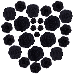 WADORN 25Pcs 4 Style 3D Computerized Embroidery Polyester Ornament Accessories, Rose Flower Appliques, Black, 18~57x18~60x8~17.5mm(DIY-WR0003-73A)