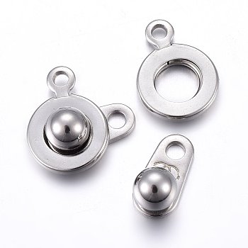 201 Stainless Steel Snap Clasps, Stainless Steel Color, 15x9x5mm, Hole: 1.5~1.8mm