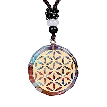 Orgonite Chakra Natural & Synthetic Mixed Stone Pendant Necklaces, Nylon Thread Necklace for Women, Flat Round, Triangle, 25.59 inch(65cm)