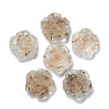 (Defective Closeout Sale: Yellowing Fading) Translucent Resin Cabochons, with Gold Foil Inside, Flower, Clear, 23x22x10mm