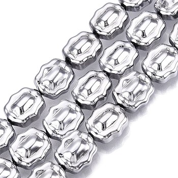 Electroplate Glass Beads Strands, Flower, Silver, 12x10x6~6.5mm, Hole: 1mm, about 55pcs/strand, 26.93''(68.4cm)