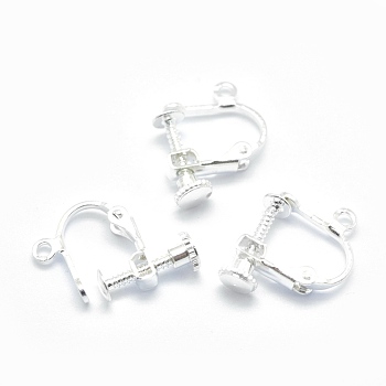 Racking Plated Brass Clip-on Earring Findings, with Loop, Silver Color Plated, 13x16x5mm, Hole: 1.5mm