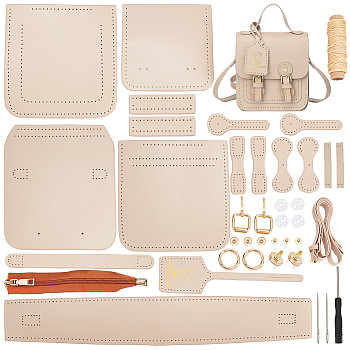 DIY Sew on PU Leather Women's Crossbody Bag Making Kit, including Fabric, Adjustable Shoulder Strap, Magnetic Clasp, Thread, Needle, Zipper, Screwdriver, Blanched Almond