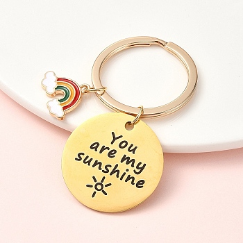 304 Stainless Steel & Alloy Keychain, with 304 Stainless Steel Rings, Rainbow, Golden, 6cm, Pendant: 14~30mm