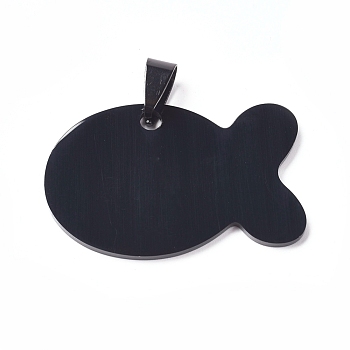 Stainless Steel Pendants, Stamping Blank Tag, Fish, Gunmetal, 24x38x1.5mm, Hole: 5.5x9.5mm