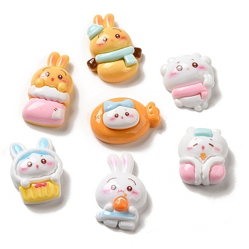 Rabbit Theme Opaque Resin Decoden Cabochons, Mixed Color, 18~30x15.5~20.5x7.5~10.5mm