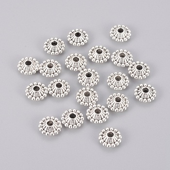 Tibetan Style Bicone Spacer Beads, Lead Free and Cadmium Free, Antique Silver, about 11mm in diameter, 5mm thick, hole: 3mm