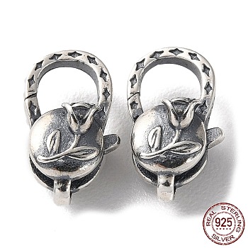 925 Thailand Sterling Silver Lobster Claw Clasps, Rose Flower, with 925 Stamp, Antique Silver, 14.5x8.5x7.5mm, Hole: 1.4mm