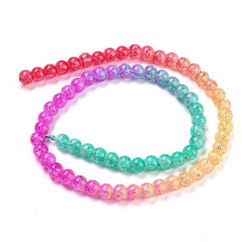 Spray Painted Crackle Glass Beads Strands, Gradient Color, Segmented Multi-color Beads, Round, Orange, 6mm, Hole: 1mm, about 60pcs/strand, 14.96~15.04 inch(38~38.2cm)