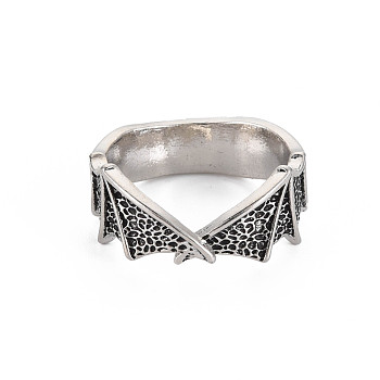 Double Wing Open Cuff Ring, Tibetan Style Alloy Ring for Men Women, Cadmium Free & Lead Free, Antique Silver, US Size 9 1/4(19.1mm)